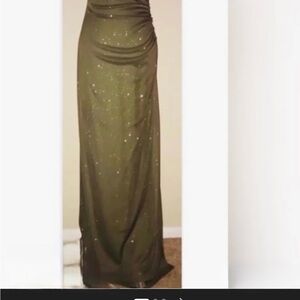 Betsy & Adam Olive Green Sequin Gown